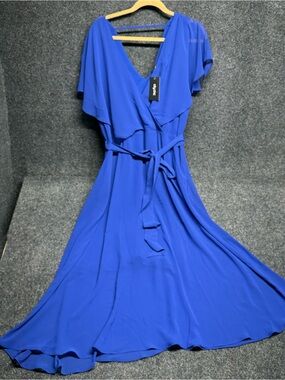 Cobalt Blue Cocktail Dress Flowy Special Occasion Wedding Feminine Royal Chiffon